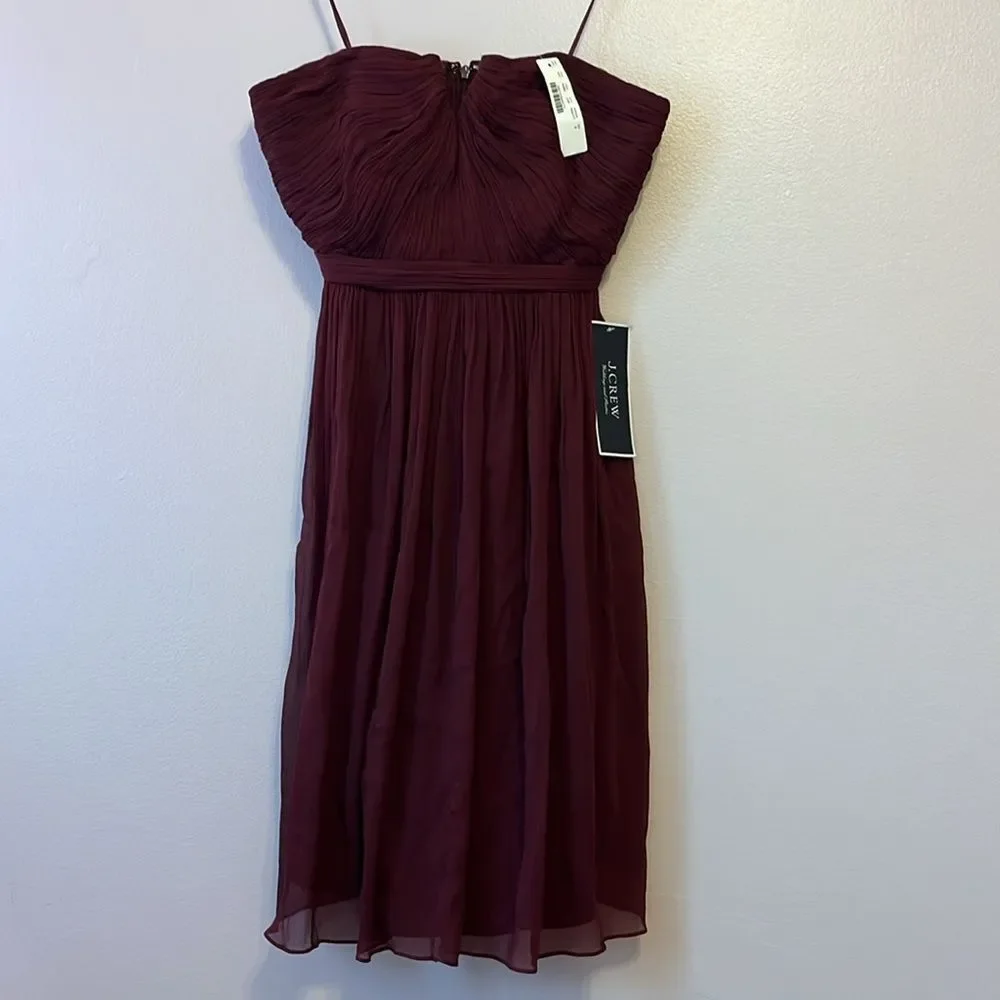 J Crew Women's Nadia Silk Chiffon Dress Cocktail Party Wedding Burgundy Sz 6 NWT - Picture 5 of 15